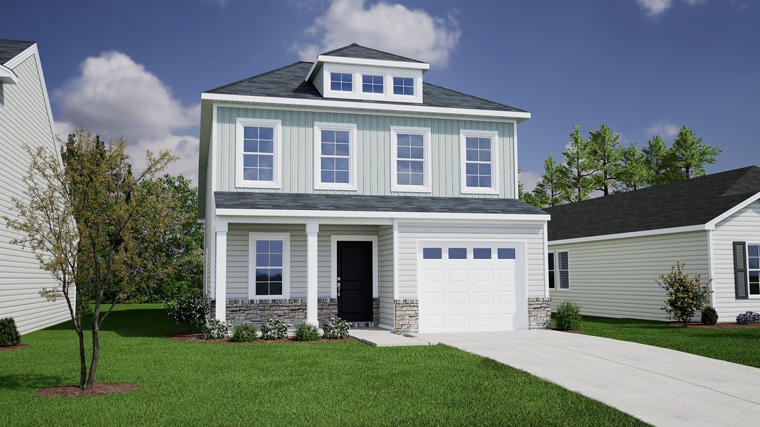 Representative exterior photo of a completed home built from the Evans - Genesis Value Collection by Mungo Homes in Bluefield, Lexington, SC (Image 17).