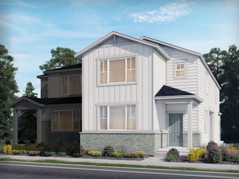 Representative exterior photo of a completed home built from the The Blue Sky by Meritage Homes in York Station, Thornton, CO (Image 2). Representative exterior photo of a completed home built from the The Blue Sky by Meritage Homes in York Station, Thornton, CO (Image 2).