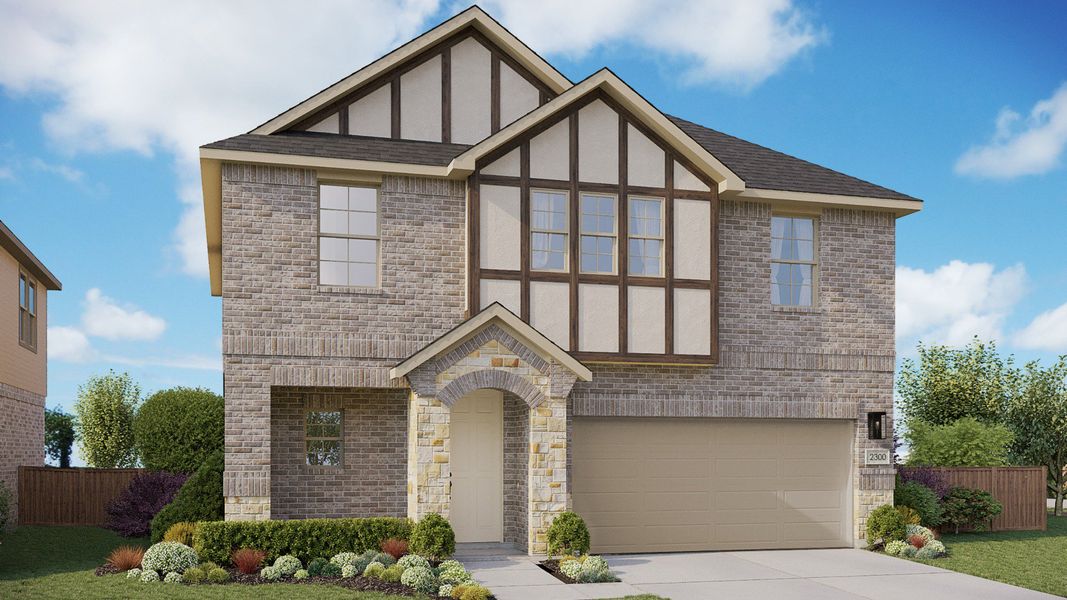 Representative exterior photo of a completed home built from the Maui by DRB Homes in Stream Waters, Seguin, TX (Image 5). Representative exterior photo of a completed home built from the Maui by DRB Homes in Stream Waters, Seguin, TX (Image 5).