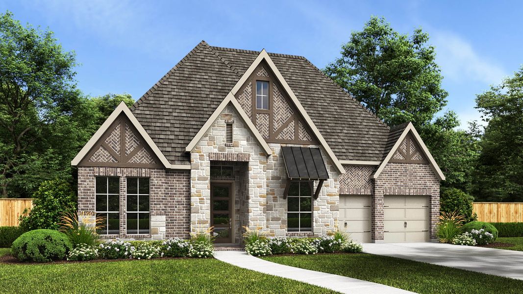 Representative exterior photo of a completed home built from the 585A by Britton Homes in The Tribute, The Colony, TX (Image 8). Representative exterior photo of a completed home built from the 585A by Britton Homes in The Tribute, The Colony, TX (Image 8).