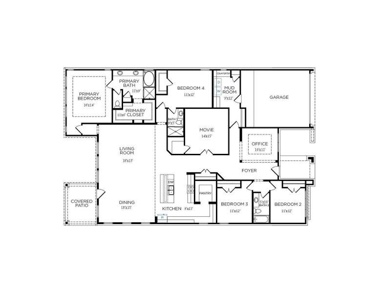 2D floor plan layout of this home in Canterra Creek  60', Rosharon, TX (Image 3).