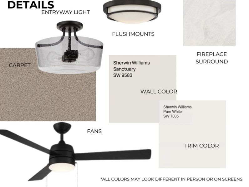Property Specification Sheet. Outlining material and color selections for the property