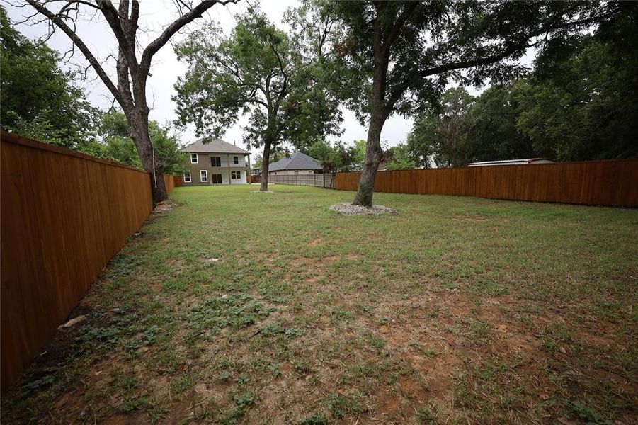 View of fenced backyard