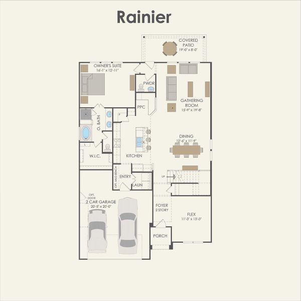 2D floor plan layout for the Rainier by Pulte Homes in Blue Creek Trails, Richmond, TX (Image 4).