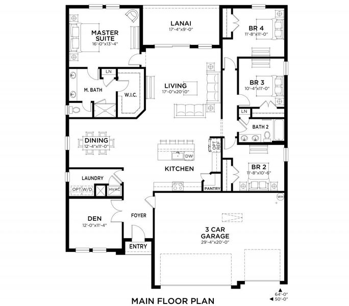 2D floor plan layout for the Dalia by Casa Fresca Homes in Harmony at Lake Eloise, Winter Haven, FL (Image 3).