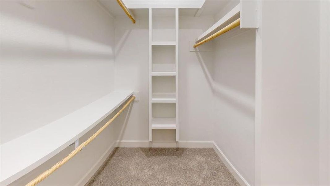 Walk in closet featuring light carpet
