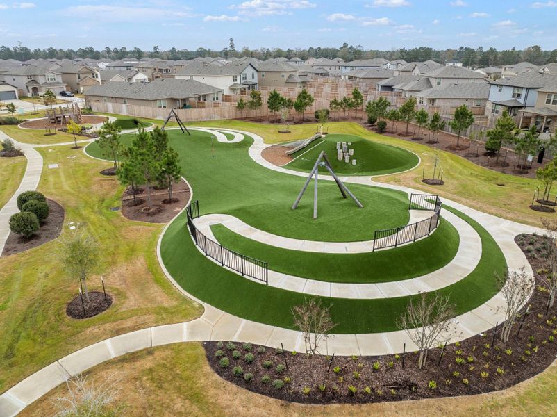 A park with a fun zipline and slides.