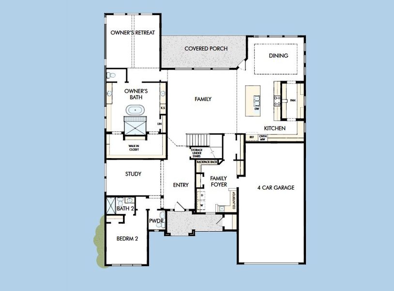 2D floor plan layout for the The Mendoza by David Weekley Homes in Whyburn Manor Series, Flower Mound, TX (Image 3).