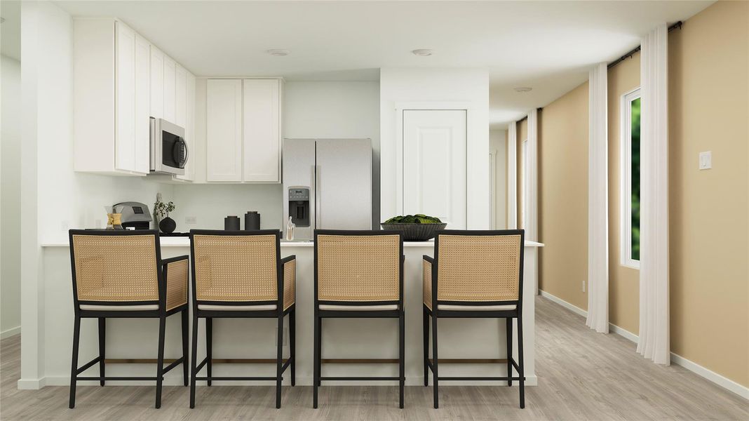 Furnished interior view inside a new home in Pradera: Cottage Collection, Uhland (Image 5). Furnished interior view inside a new home in Pradera: Cottage Collection, Uhland (Image 5).