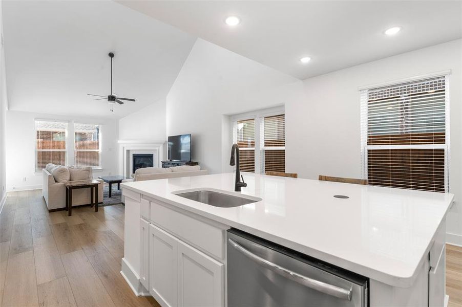 Fresh White Quartz Counters and Shaker Cabinetry