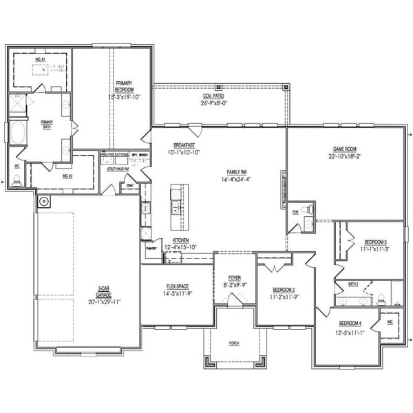 2D floor plan layout for the The Quartz by Lillian Custom Homes in The Arbors Midlothian, Midlothian, TX (Image 7).