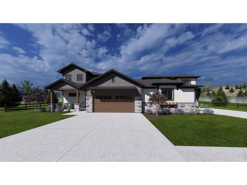 Front exterior of a new home in , Timnath, CO, highlighting curb appeal (Image 1). Front exterior of a new home in , Timnath, CO, highlighting curb appeal (Image 1).