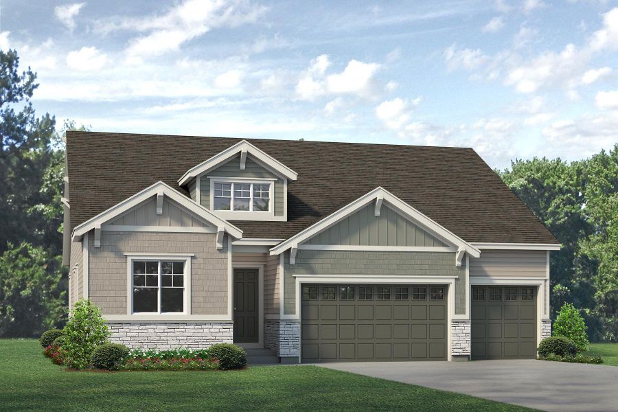 Representative exterior photo of a completed home built from the Minturn by Risewell Homes in Highlands Preserve, Mead, CO (Image 16).