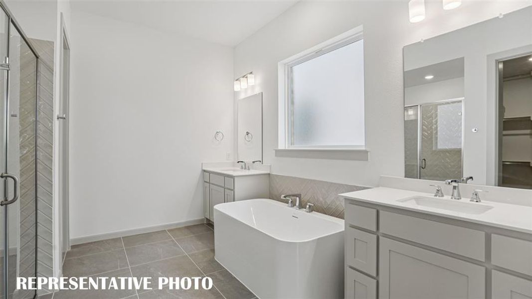 Featuring separate vanities, your new owner's bath has plenty of room for two!  REPRESENTATIVE PHOTO