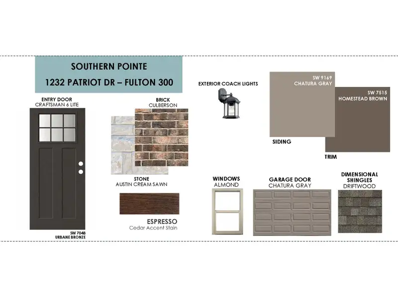 Sample of building materials used in homes in Southern Pointe, College Station (Image 3).