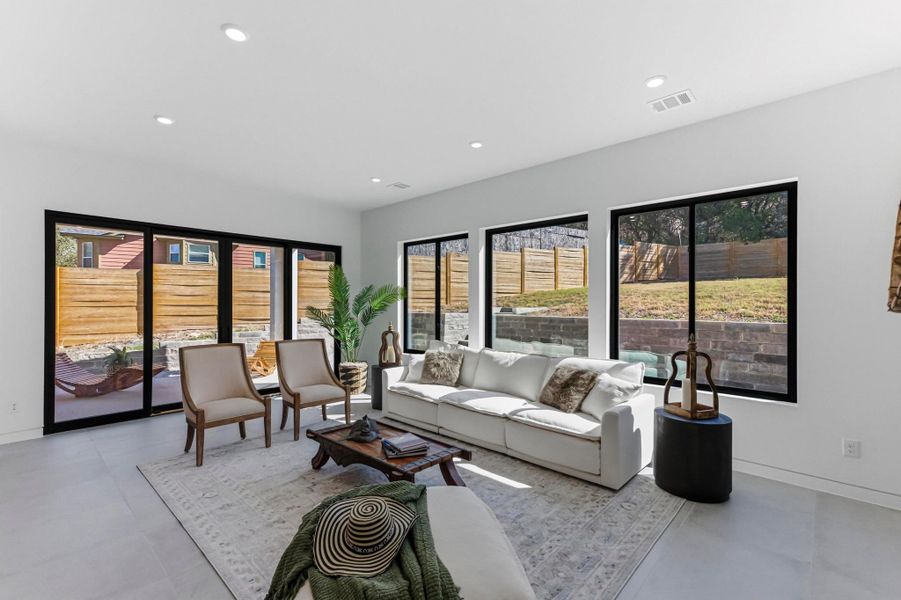Living area featuring recessed lighting