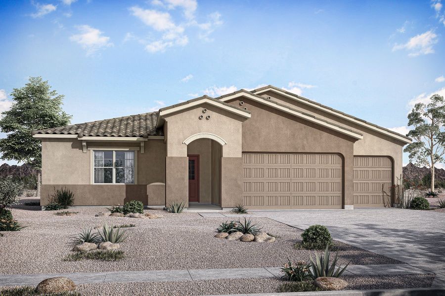 Representative exterior photo of a completed home built from the Hunter by Mattamy Homes in Empire Pointe, Queen Creek, AZ (Image 4). Representative exterior photo of a completed home built from the Hunter by Mattamy Homes in Empire Pointe, Queen Creek, AZ (Image 4).