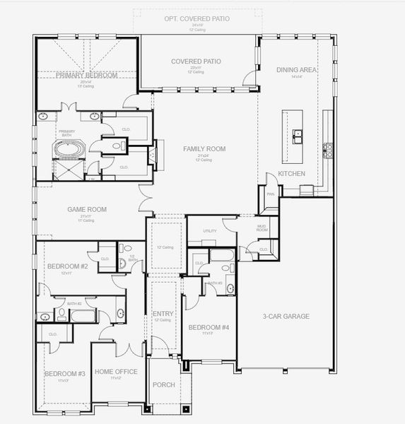 2D floor plan layout for the 3334W by Perry Homes in Sonoma Verde 70', Rockwall, TX (Image 3). 2D floor plan layout for the 3334W by Perry Homes in Sonoma Verde 70', Rockwall, TX (Image 3).