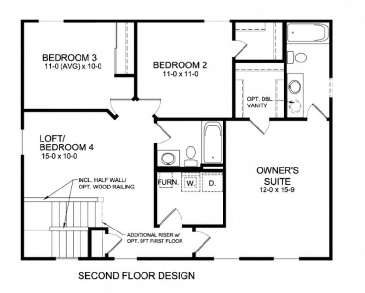 2D floor plan layout for the Danville by Fischer Homes in Three Rivers, Euharlee, GA (Image 4).