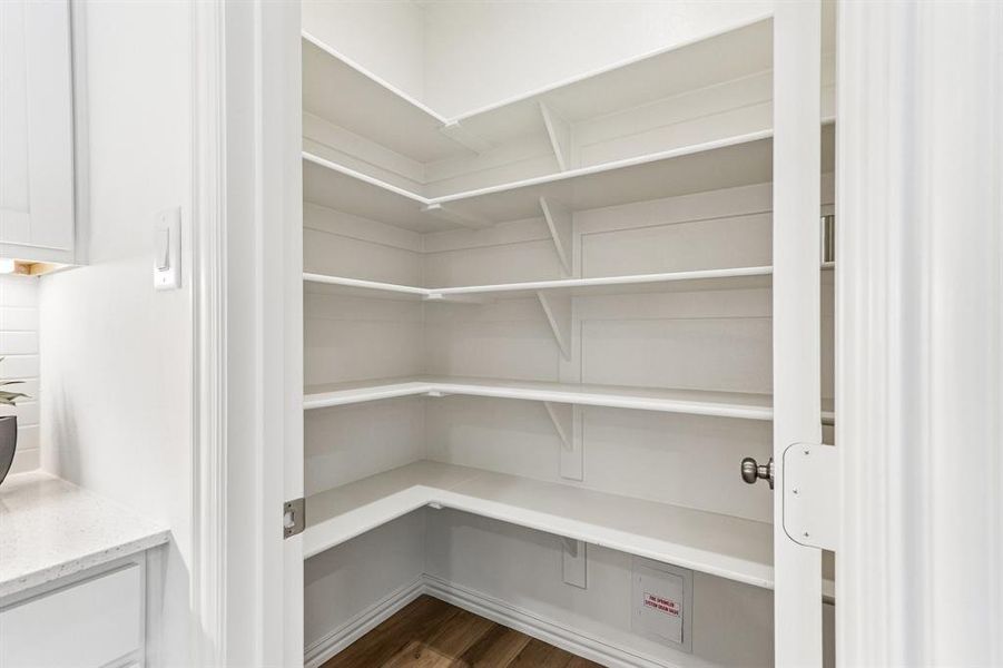 This fantastic walk in pantry is a chef's dream come true! This fantastic walk in pantry is a chef's dream come true!