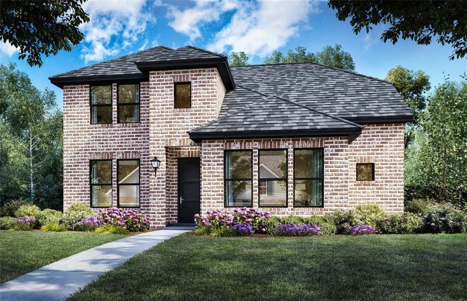 Front exterior of a new home in Edgewater, Fate, TX, highlighting curb appeal (Image 1).