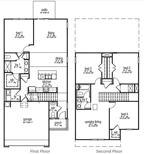 2D floor plan layout of this home in The Lakes at North Glynn, Brunswick, GA (Image 2).