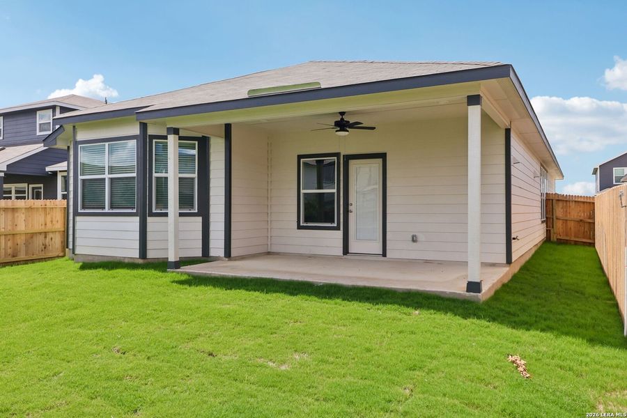 Exterior details and patio area of a home in Estancia Ranch - Premier Series, San Antonio (Image 27).