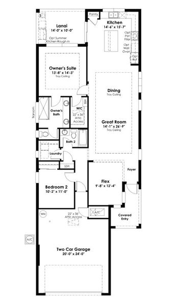 2D floor plan layout for the Bailey by Kolter Homes in Woodland Preserve, Parrish, FL (Image 5).