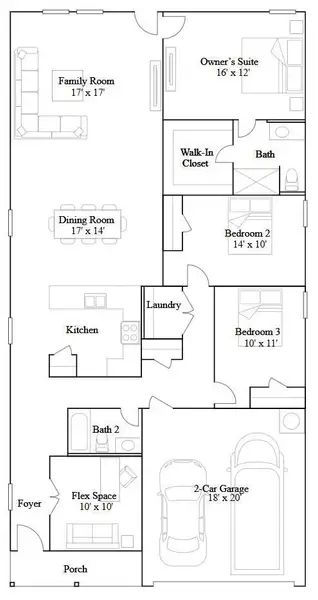 2D floor plan layout of this home in The Grand Prairie: Watermill Collection, Hockley, TX (Image 3).