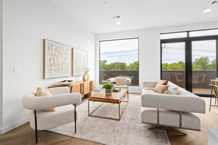 Furnished interior view inside a new home in One Oak, Austin (Image 16). Furnished interior view inside a new home in One Oak, Austin (Image 16).