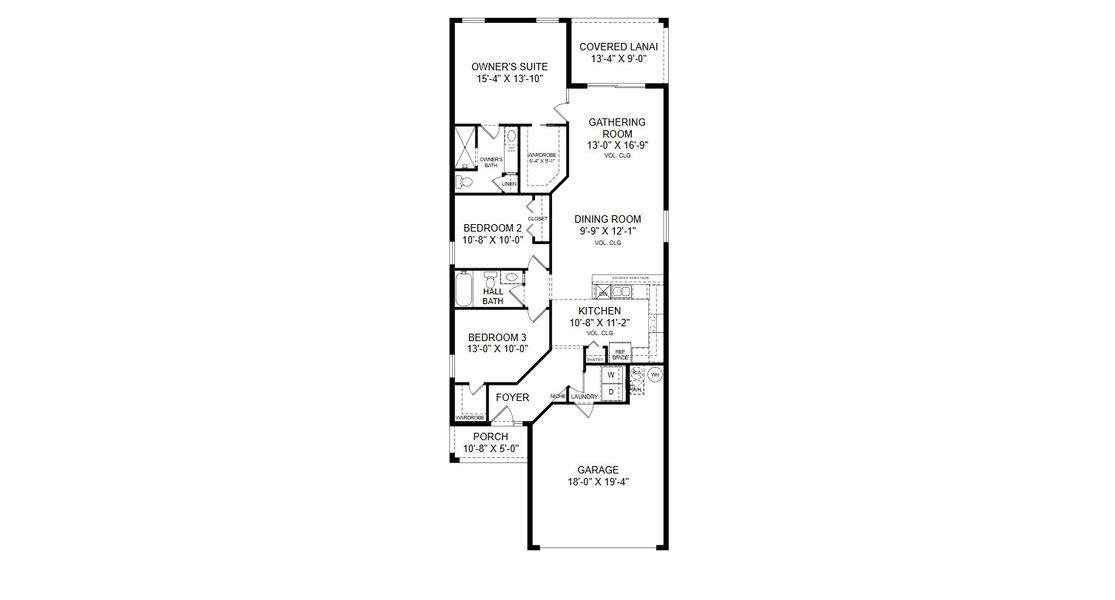 2D floor plan layout for the Amaryllis by Highland Homes of Florida in Touchstone, Lakeland, FL (Image 4).