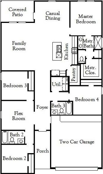2D floor plan layout of this home in River Ranch Trails, Dayton, TX (Image 4).
