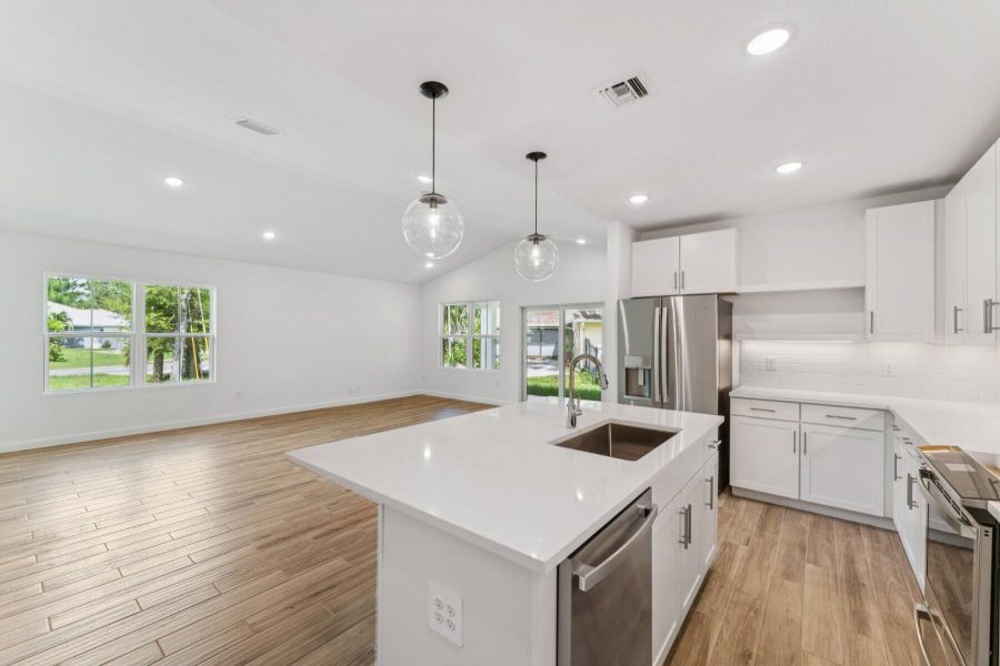 Kitchen, Great Room & Dining Area