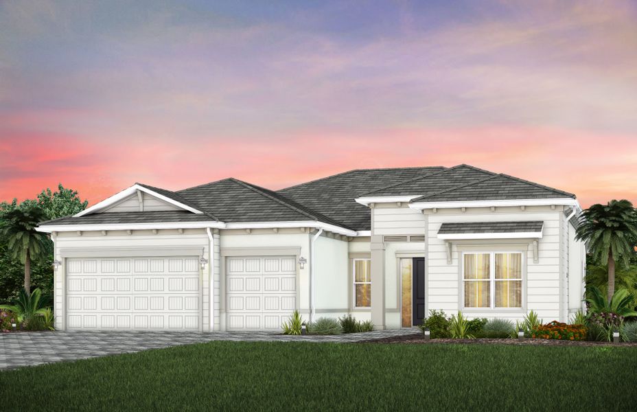 Front exterior of a new home in Avondale at Avenir, Palm Beach Gardens, FL, highlighting curb appeal (Image 2).