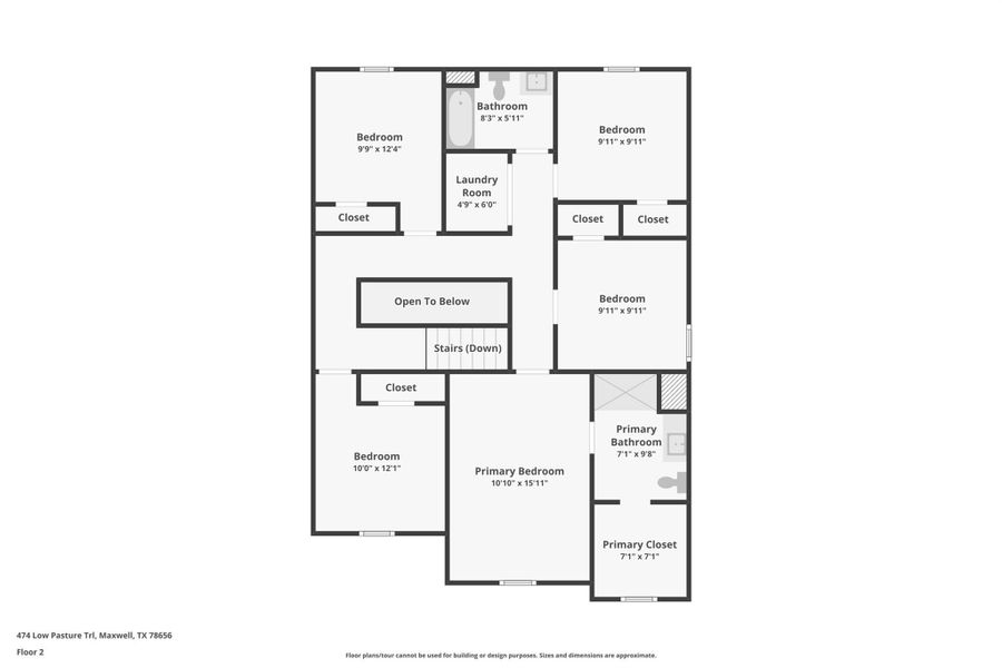 2D floor plan layout of this home in Sunset Oaks, Maxwell, TX (Image 3).