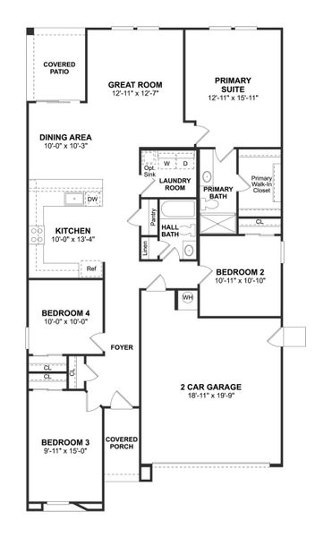 2D floor plan layout for the Finlay by K. Hovnanian® Homes in Monroe Ranch, Buckeye, AZ (Image 3). 2D floor plan layout for the Finlay by K. Hovnanian® Homes in Monroe Ranch, Buckeye, AZ (Image 3).