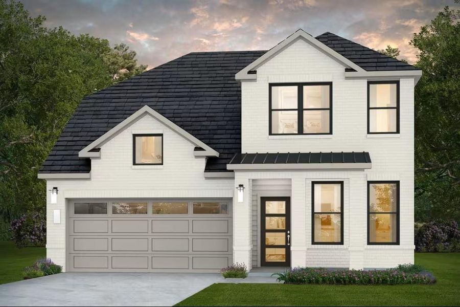 Front exterior of a new home in Valencia, Manvel, TX, highlighting curb appeal (Image 1). Front exterior of a new home in Valencia, Manvel, TX, highlighting curb appeal (Image 1).