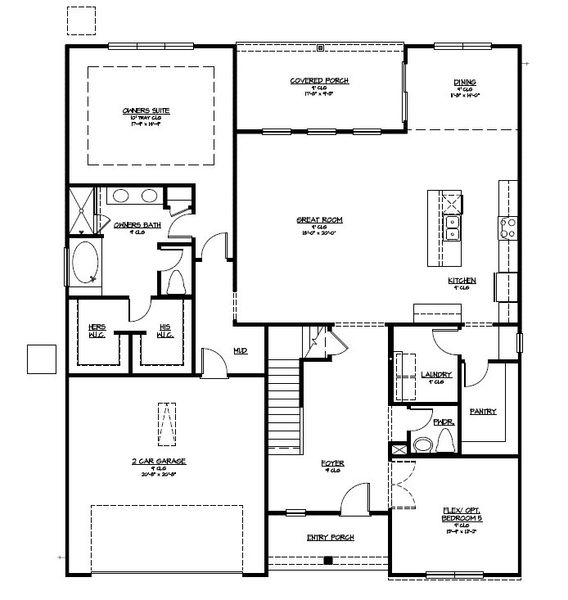 2D floor plan layout for the The Roswell by Smith Family Homes in Savannah Highlands, Savannah, GA (Image 3).