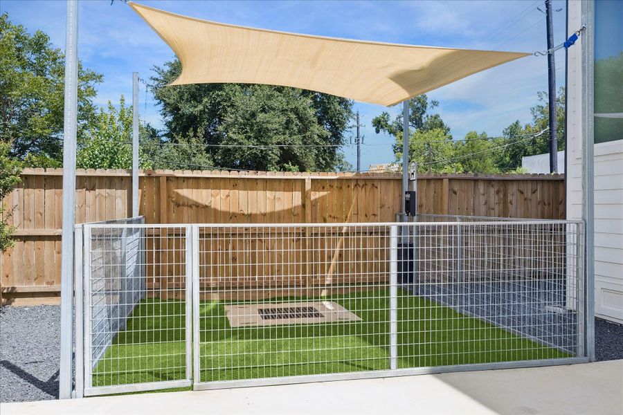 one of two dedicated dog runs with shade coverage, turf, and a pet waste station gives four legged family members their own outdoor space just steps from home. one of two dedicated dog runs with shade coverage, turf, and a pet waste station gives four legged family members their own outdoor space just steps from home.
