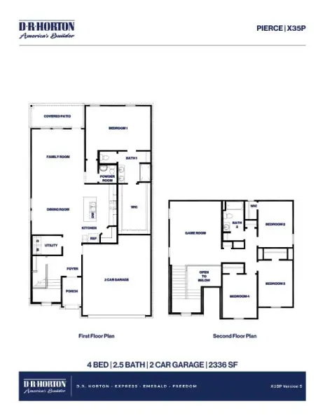 2D floor plan layout for the Pierce by D.R. Horton in Madeley Creek Preserve, Conroe, TX (Image 4). 2D floor plan layout for the Pierce by D.R. Horton in Madeley Creek Preserve, Conroe, TX (Image 4).