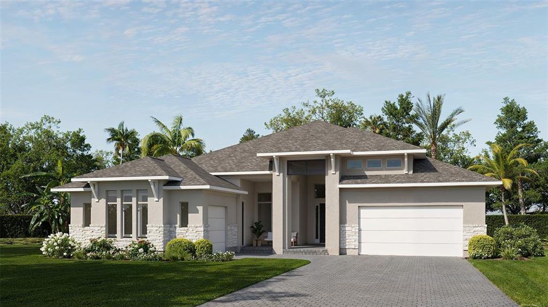 Front exterior of a new home in Star Farms at Lakewood Ranch, Bradenton, FL, highlighting curb appeal (Image 1). Front exterior of a new home in Star Farms at Lakewood Ranch, Bradenton, FL, highlighting curb appeal (Image 1).