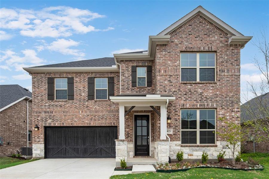 Front exterior of a new home in Sutton Fields, Celina, TX, highlighting curb appeal (Image 18). Front exterior of a new home in Sutton Fields, Celina, TX, highlighting curb appeal (Image 18).