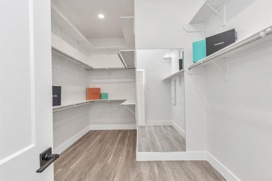 Huge walk-in closet with a full body mirror.