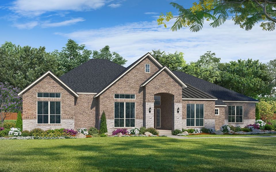 Representative exterior photo of a completed home built from the Throckmorton by Kendall Homes in The Manors, New Waverly, TX (Image 5).