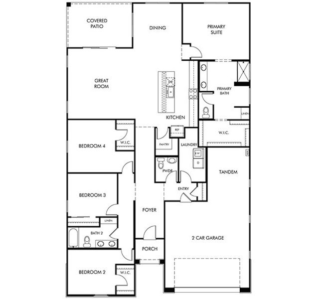 2D floor plan layout for the Ruby by Meritage Homes in Summit at Rocking K, Vail, AZ (Image 3).