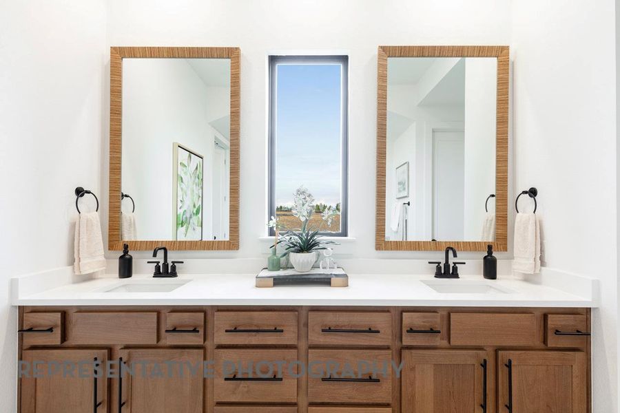 Bathroom with healthy amount of natural light and double vanity