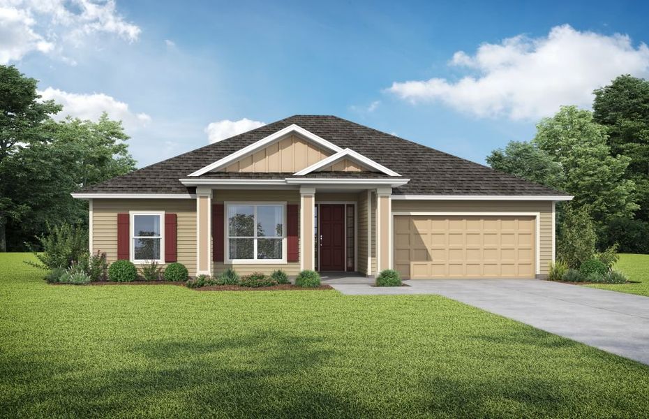 Representative exterior photo of a completed home built from the Willow Wood by SEDA New Homes in Weston Woods, Jacksonville, FL (Image 2).