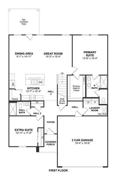 2D floor plan layout for the Sweet Pea by K. Hovnanian® Homes in Ascend at Legends Bay, Baytown, TX (Image 3).
