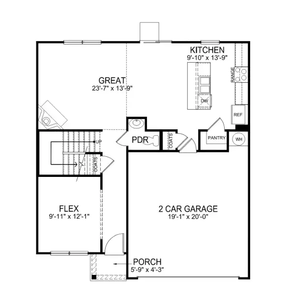 2D floor plan layout for the Belhaven by D.R. Horton in Lily Grove, Piedmont, SC (Image 5).