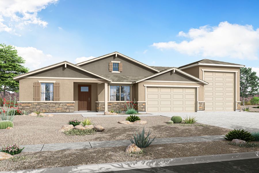 Representative exterior photo of a completed home built from the Orchid by Mattamy Homes in Las Ventanas - RV Collection, Goodyear, AZ (Image 5). Representative exterior photo of a completed home built from the Orchid by Mattamy Homes in Las Ventanas - RV Collection, Goodyear, AZ (Image 5).